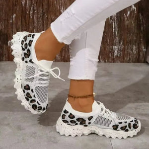 Leopard Mesh Round Toe Athletic - Makw Official Site
