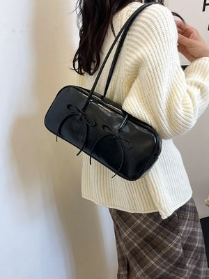 PU Leather Bow Trim Shoulder Bag - Makw Official Site