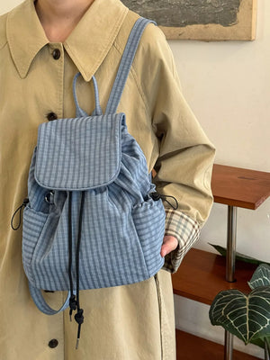 Plaid Drawstring Closure Backpack Bag - Makw Official Site