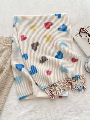 Heart Patterned Tassel Scarf - Makw Official Site