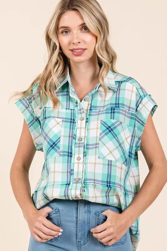 Mittoshop Mineral Wash Plaid Button Down Shirt - Makw Official Site