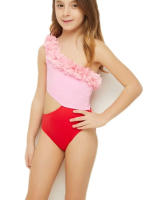 Cutout One Shoulder Contrast Parent-Child Swimwear - Makw Official Site
