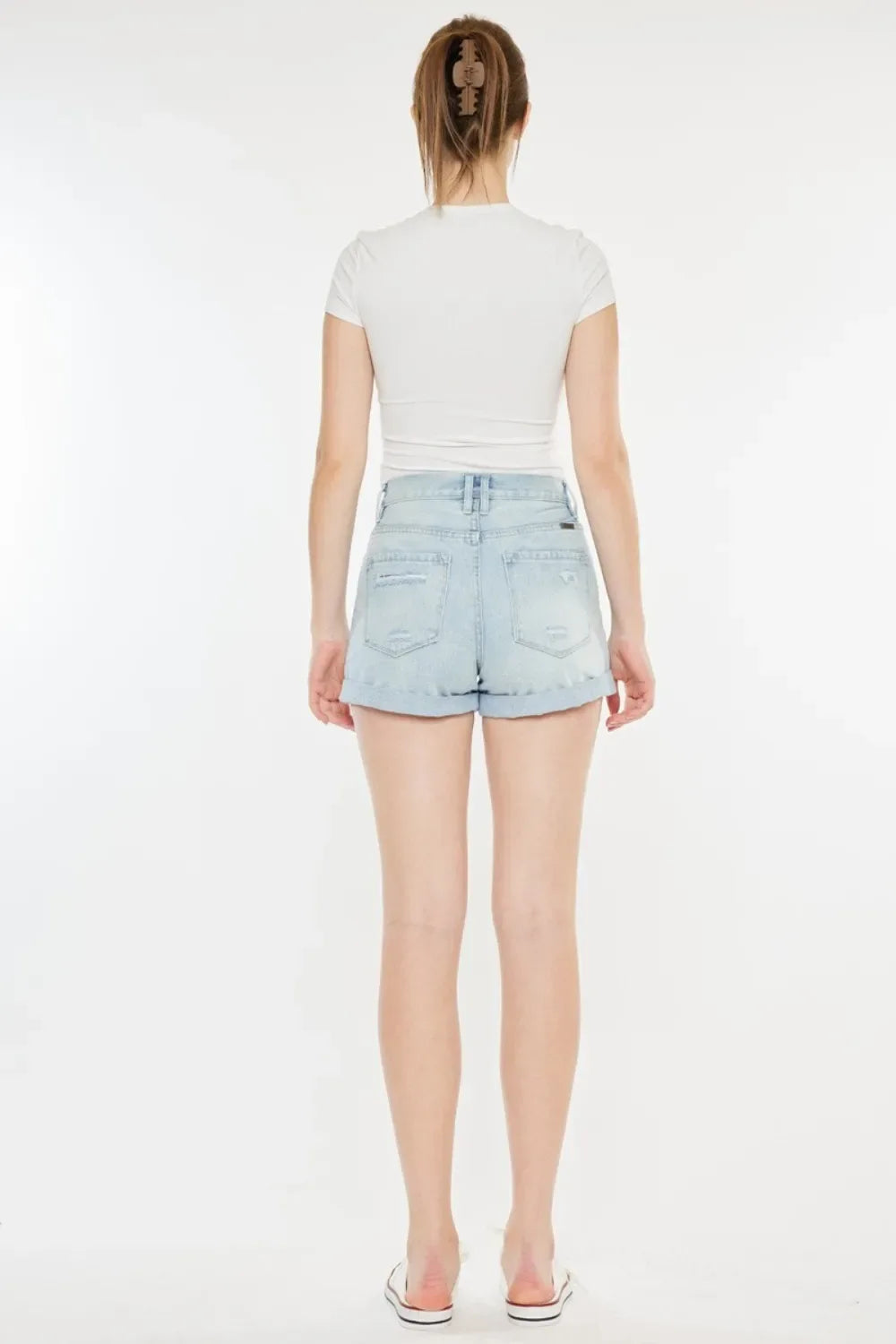 Kancan High Rise Repaired Mom Denim Shorts - Makw Official Site