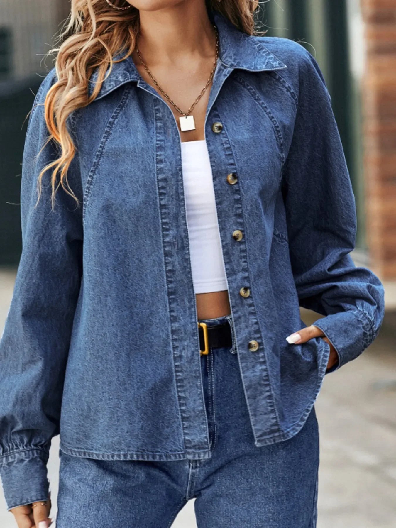 Button Up Long Sleeve Denim Shirt - Makw Official Site