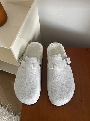 Cozy Plush Buckle Detail Slip-Ons - Makw Official Site