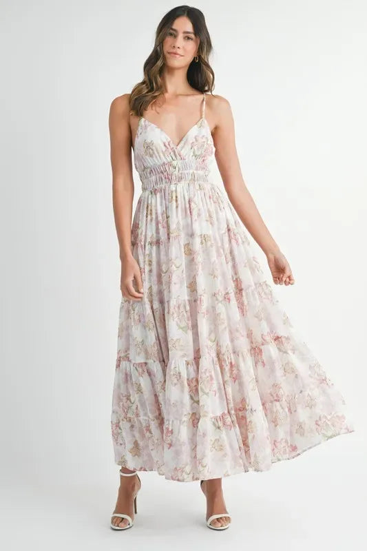 MABLE Floral Print Tiered Cami Maxi Dress - Makw Official Site