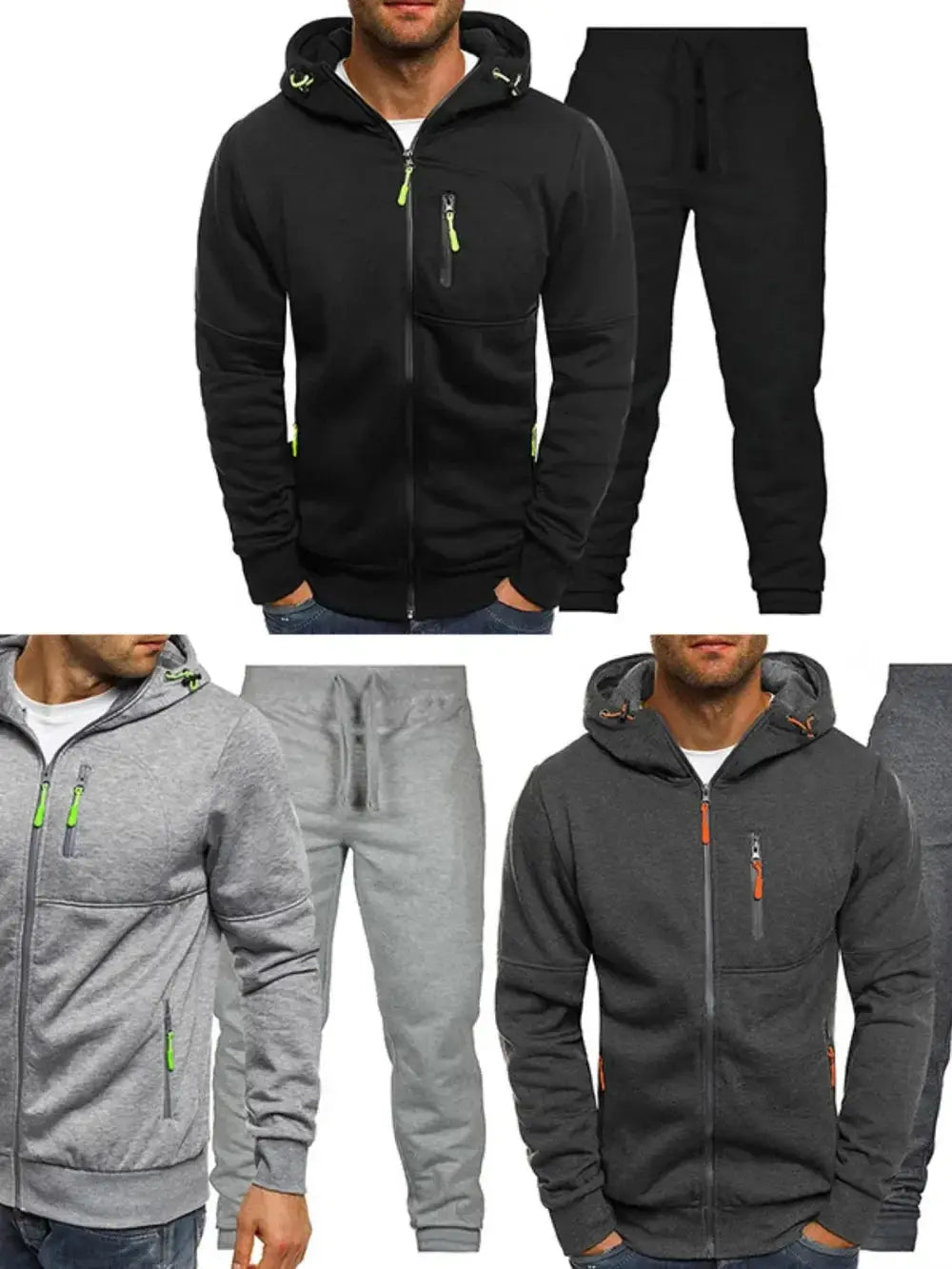 Men's Plus Size Zip Up Hooded Top and Pants Set - Makw Official Site