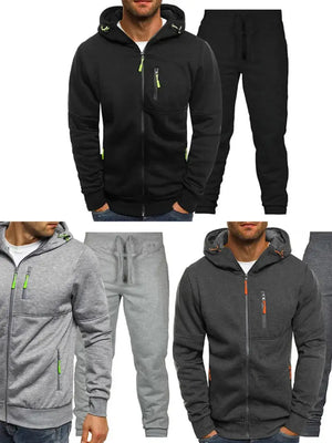 Men's Plus Size Zip Up Hooded Top and Pants Set - Makw Official Site