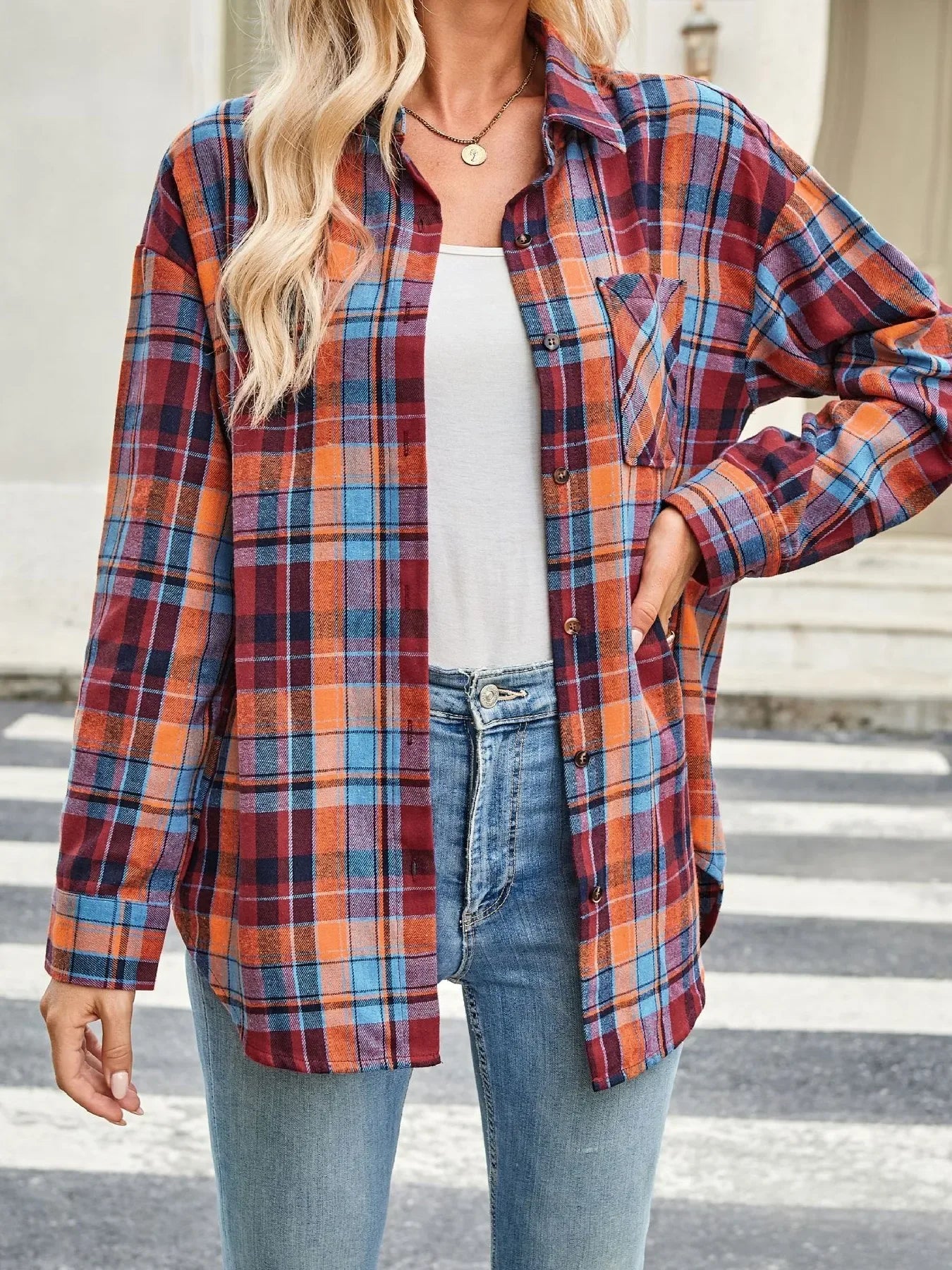 Plaid Button Up Long Sleeve Shirt - Makw Official Site