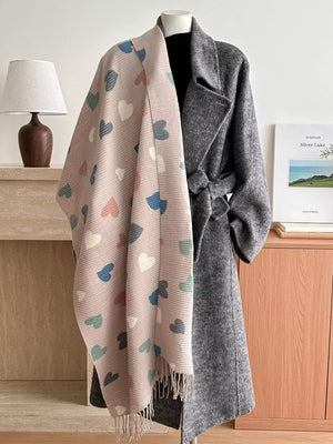 Heart Patterned Tassel Scarf - Makw Official Site