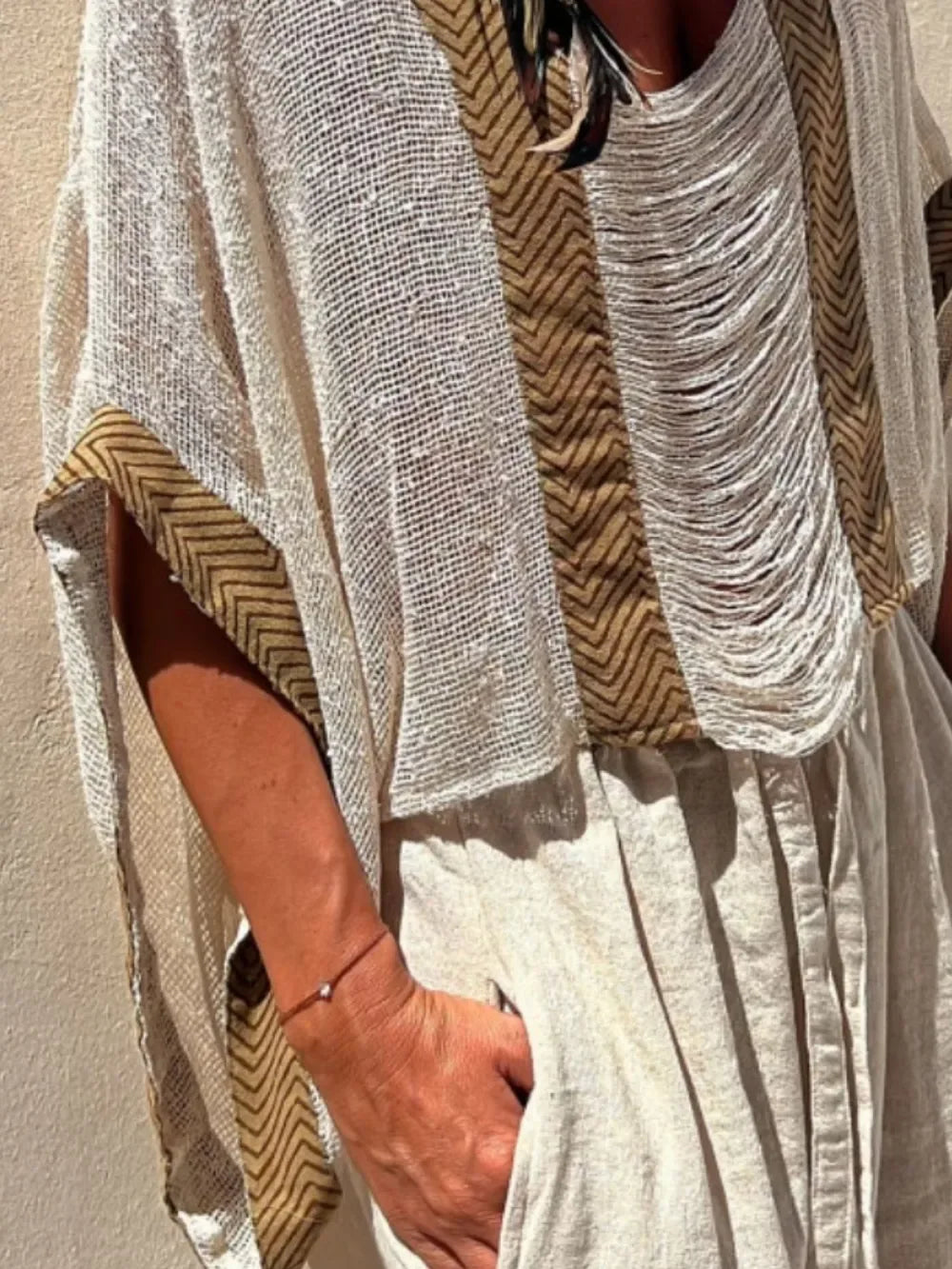 Contrast Scoop Neck Knit Cover Up - Makw Official Site