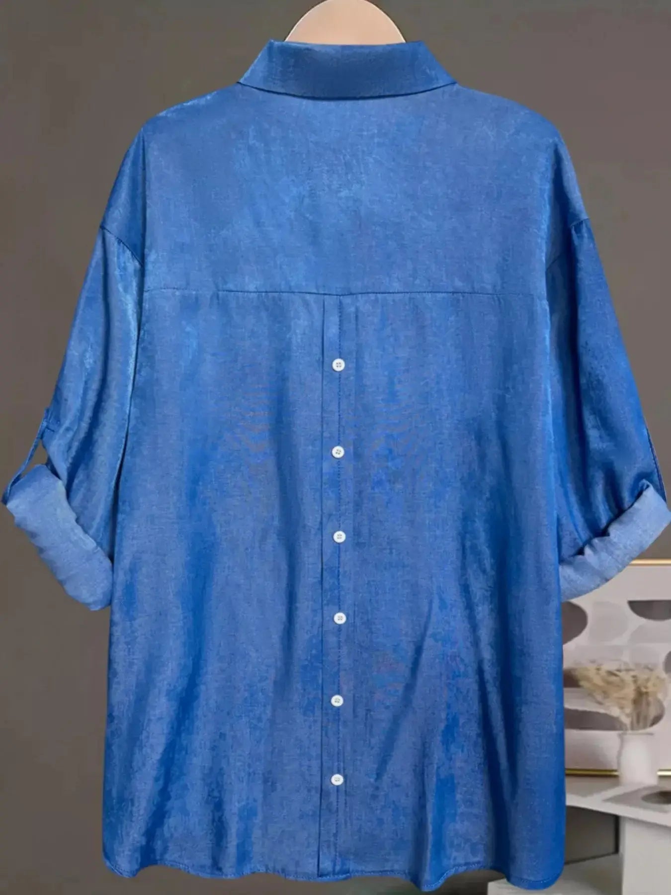 Plus Size Collared Neck Half Button Blouse - Makw Official Site