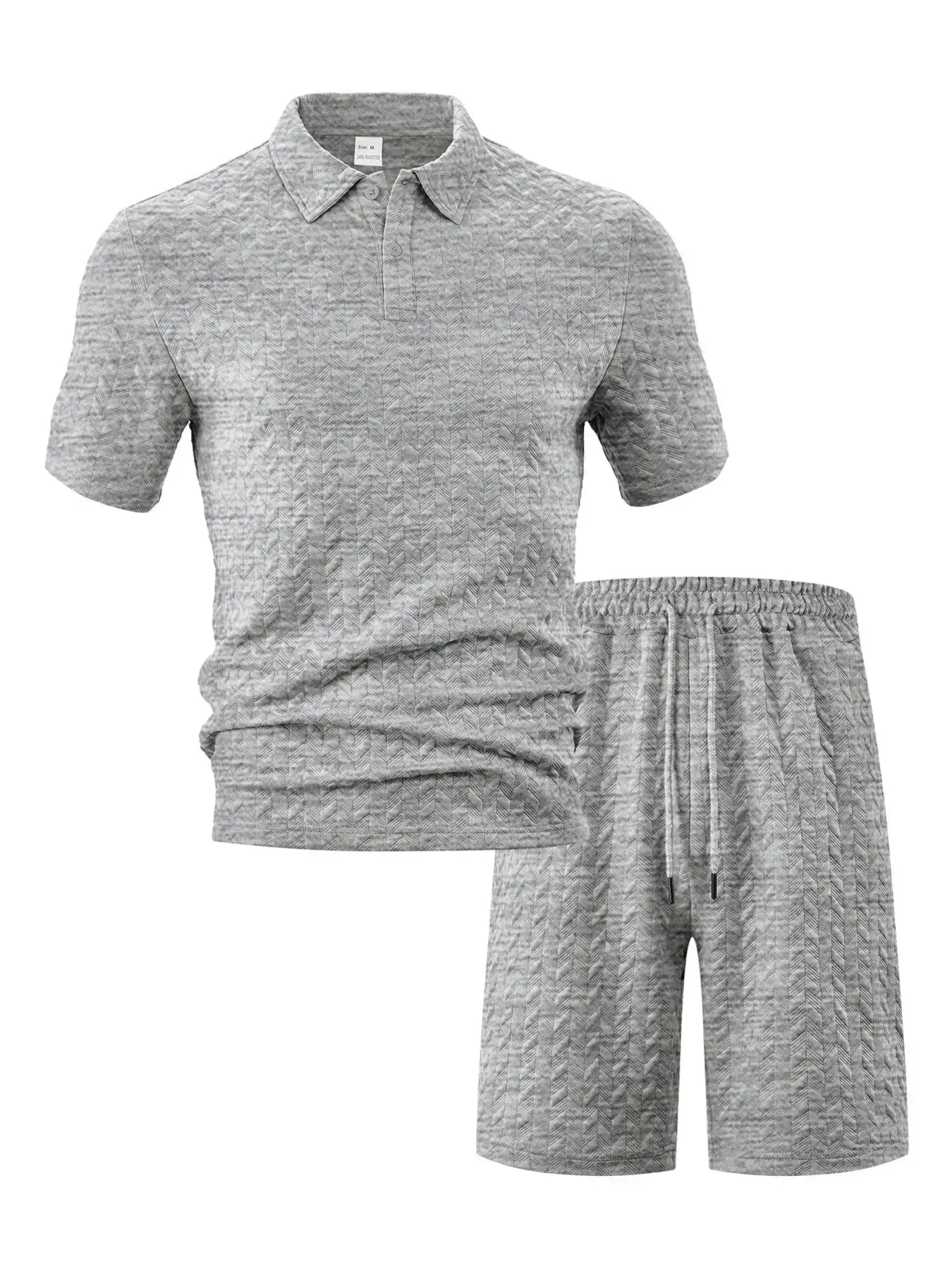 Men's Full Size Textured Polo Shirt and Shorts Set Plus Size - Makw Official Site