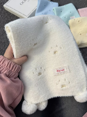 Cat Paw Pom-Pom Knitted Scarf - Makw Official Site