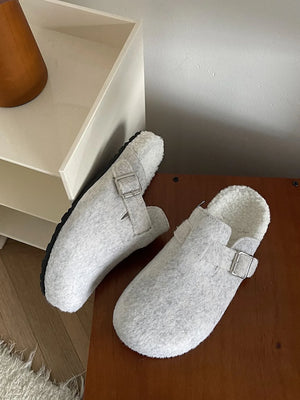 Cozy Plush Buckle Detail Slip-Ons - Makw Official Site