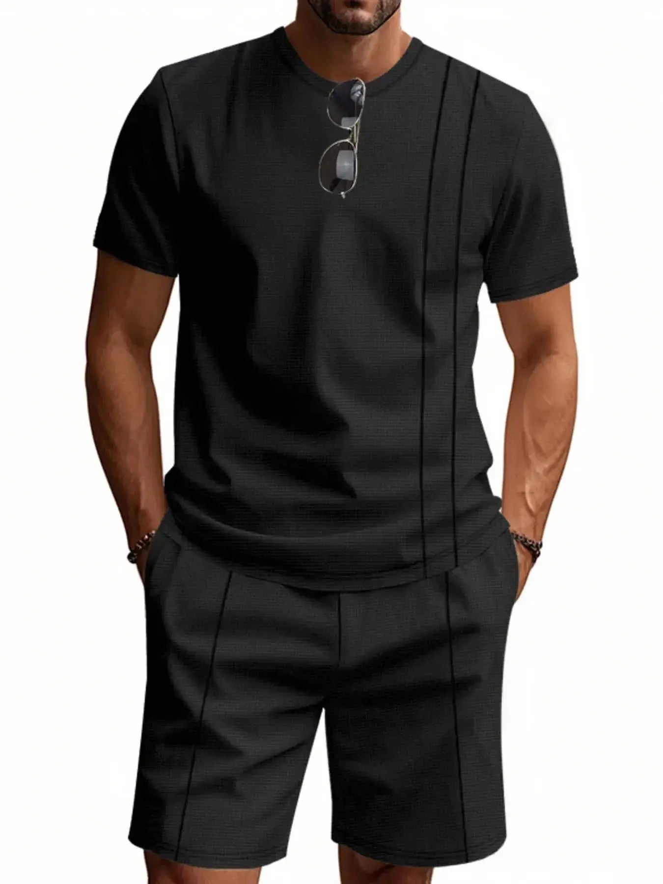 Men's Full Size Round Neck Short Sleeve Top and Shorts Set Plus Size - Makw Official Site