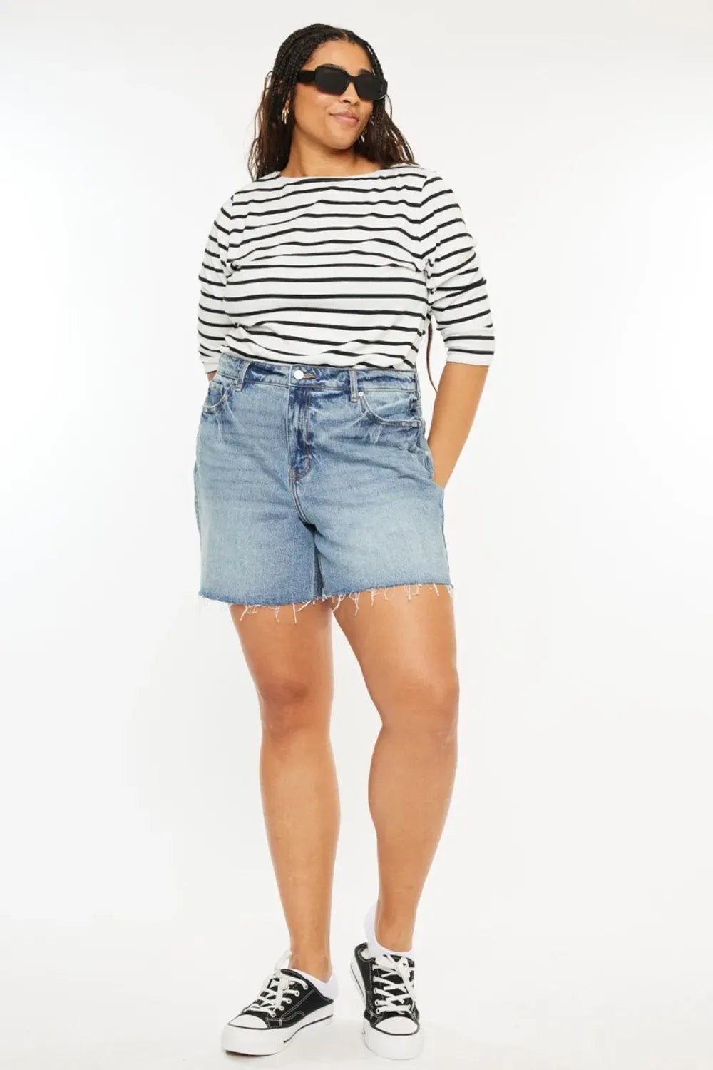 Kancan Full Size Raw Hem High Waist Denim Shorts - Makw Official Site