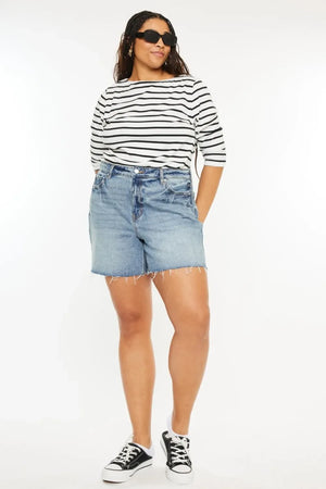 Kancan Full Size Raw Hem High Waist Denim Shorts - Makw Official Site