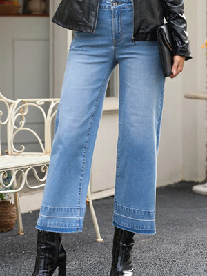 High Waist Wide Leg Washed Jeans - Makw Official Site