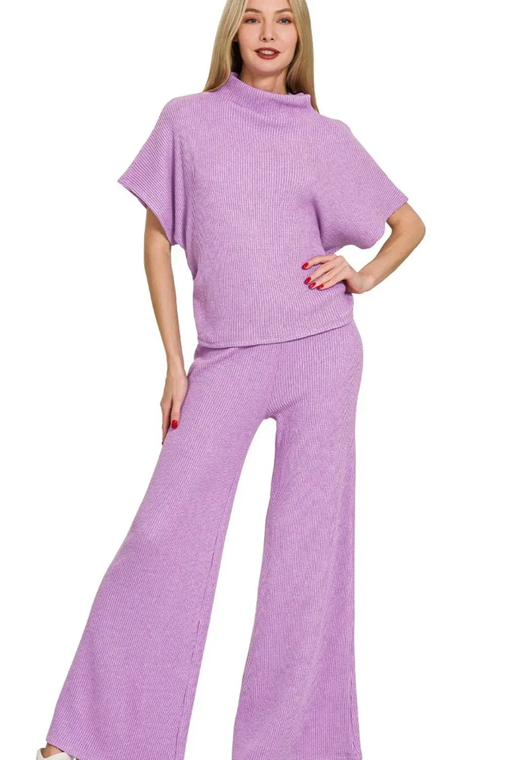 Zenana Sweater Mock Neck Top & Long Pants Set - Makw Official Site