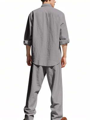 Men's Full Size Button Up Shirt and Pants Set Plus Size - Makw Official Site