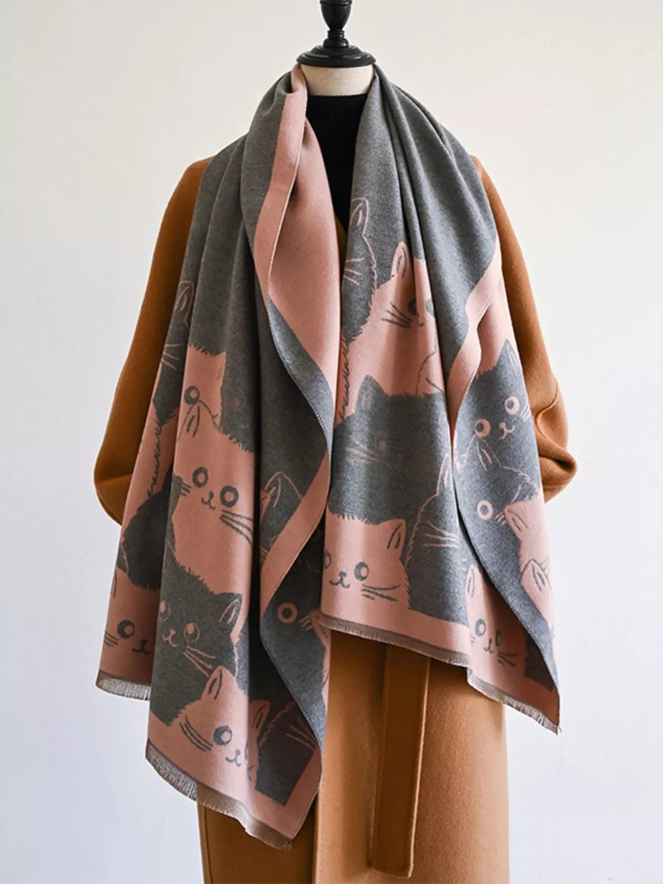 Cute Cat Pattern Knitted Scarf - Makw Official Site