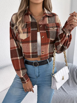 Plaid Button Up Cropped Jacket - Makw Official Site