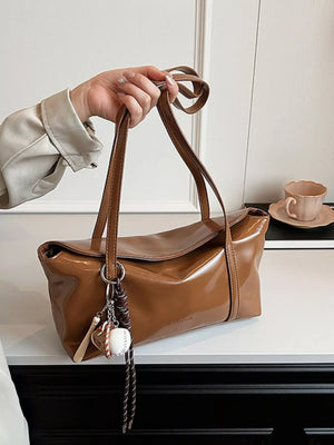 Solid Color Leather Shoulder Bag - Makw Official Site