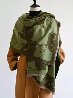 Cute Cat Pattern Knitted Scarf - Makw Official Site