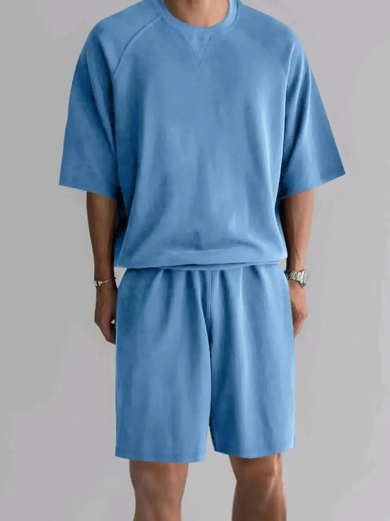 Men's Full Size Round Neck Top and Shorts Set Plus Size - Makw Official Site