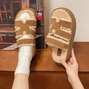 Fluffy Platform Velcro Slippers - Makw Official Site