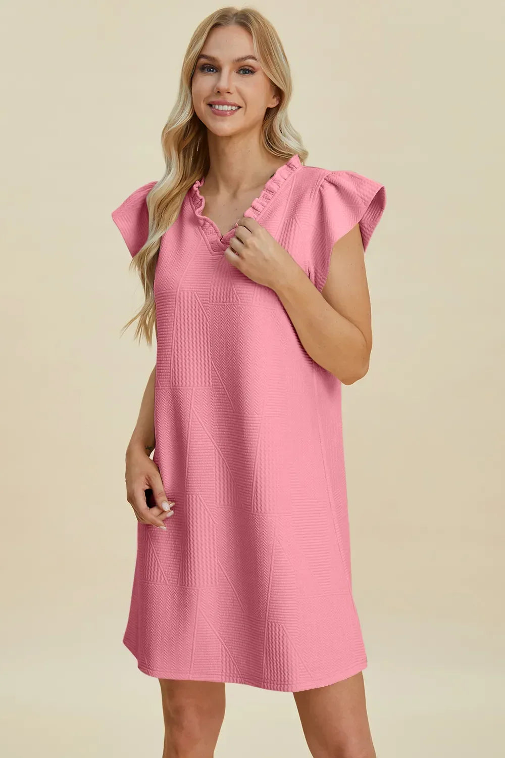 Double Take Full Size Ruffled V-Neck Cap Sleeve Dress - Makw Official Site