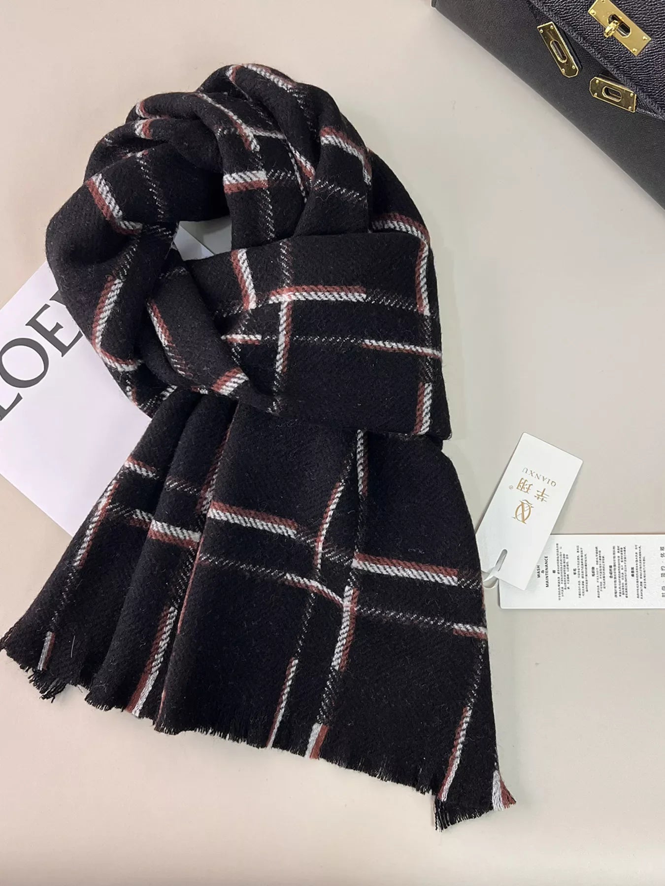 100% Wool Raw Hem Plaid Scarf - Makw Official Site