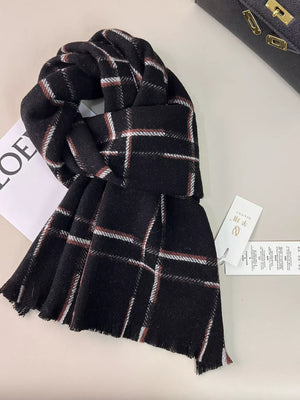 100% Wool Raw Hem Plaid Scarf - Makw Official Site
