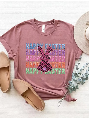 HAPPY EASTER Round Neck Short Sleeve T-Shirt - Makw Official Site