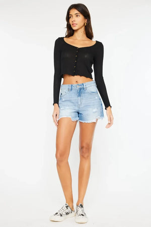Kancan High Waist Frayed Denim Shorts - Makw Official Site