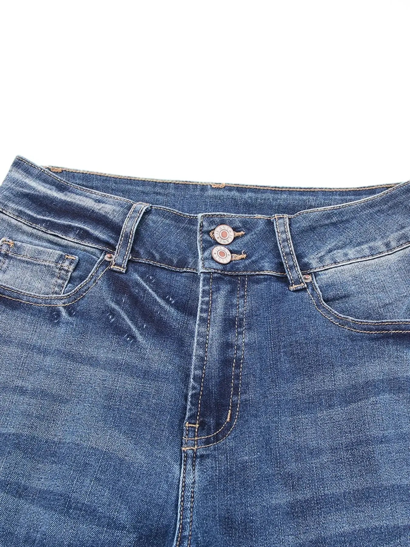 High Waist Distressed Straight Leg Jeans - Makw Official Site