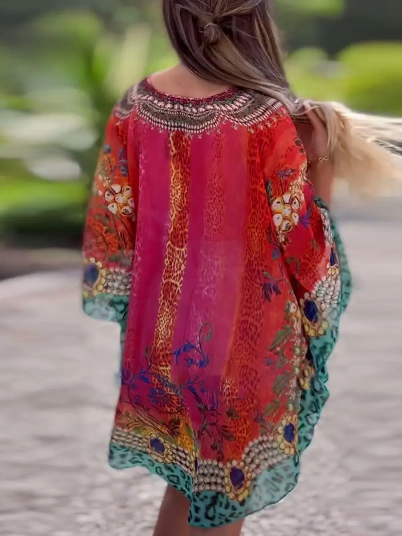 Floral Print V-Neck Cover Up - Makw Official Site