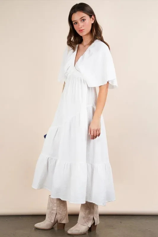 VERY J Mineral Washed Elastic Neck Detail Midi Dress - Makw Official Site
