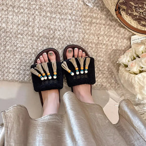 Tassel Open Toe Slippers - Makw Official Site