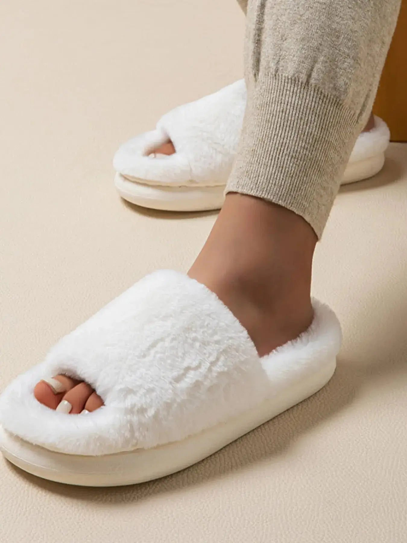 Fluffy Open Toe Comfort Slippers - Makw Official Site