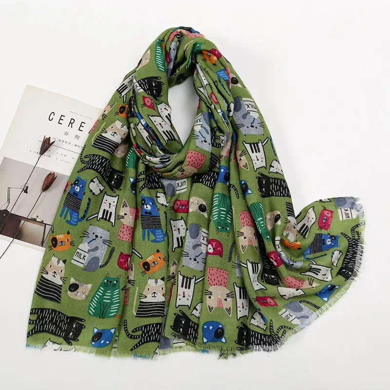 Cat Print Lightweight Scarf - Makw Official Site