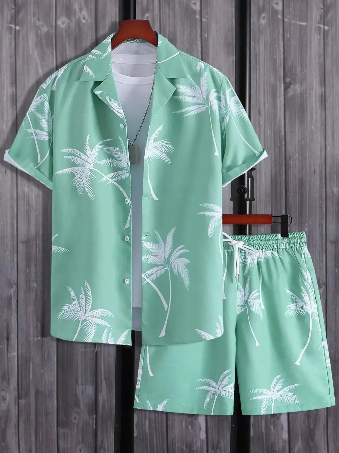 Men's Full Size Palm Print Button Up Shirt and Shorts Set Plus Size - Makw Official Site