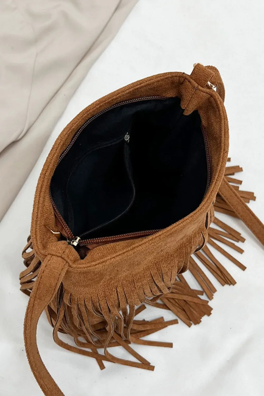 Suede Fringe Shoulder Bag - Makw Official Site