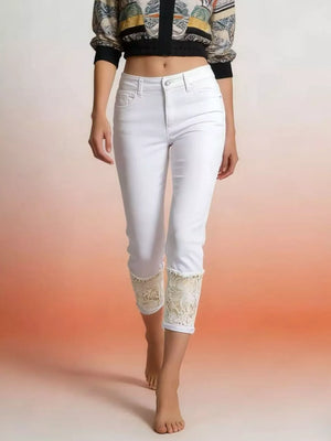 Full Size Lace Trimmed Capri Jeans Plus Size - Makw Official Site