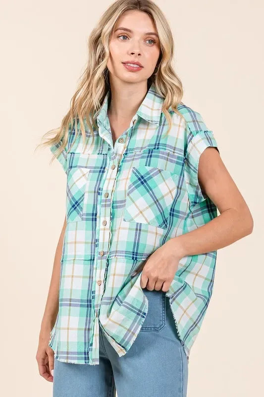 Mittoshop Mineral Wash Plaid Button Down Shirt - Makw Official Site