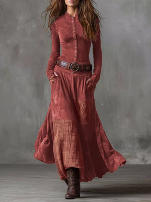 Full Size Plaid Button Front Long Sleeve Dress Plus Size - Makw Official Site