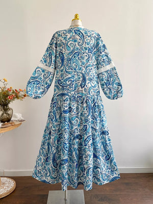 Plus Size Bohemian Paisley Print V-Neck Dress - Makw Official Site
