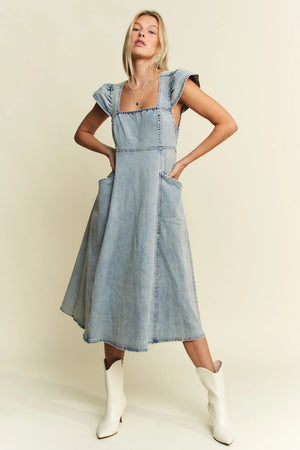 Jade By Jane Full Size Ruffled Denim Midi Dress Plus Size - Makw Official Site
