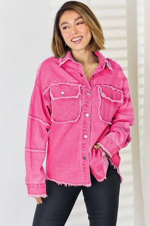 PEACE Raw Hem Dropped Shoulder Denim Top - Makw Official Site